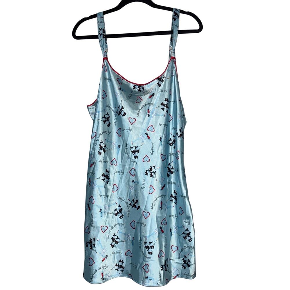 Y2K Scottish Terrier Dog Blue Slip Satin Nightie Womens XL Doggie Puppy Pajamas